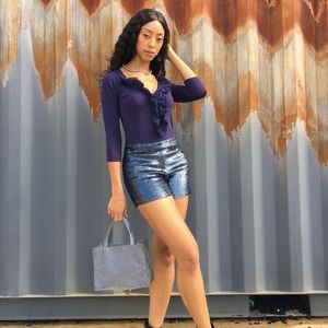 Blue Ruffle Blouse sz s/m